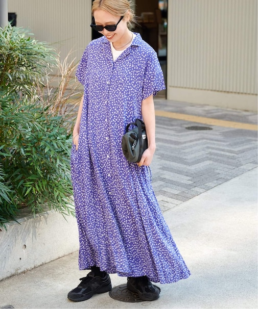 フラワープリント開襟ワンピース