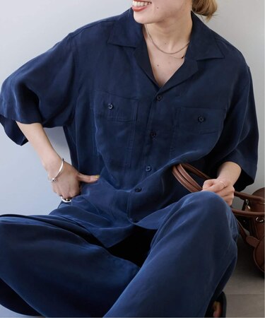 キュプラオープンカラーハーフスリーブポケットシャツ セットアップ対応