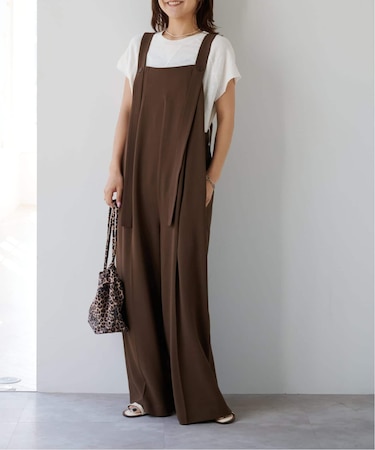 追加 ポリエステルノットディテールサロペット