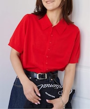 ハイゲージコットンポロシャツハーフスリーブニット