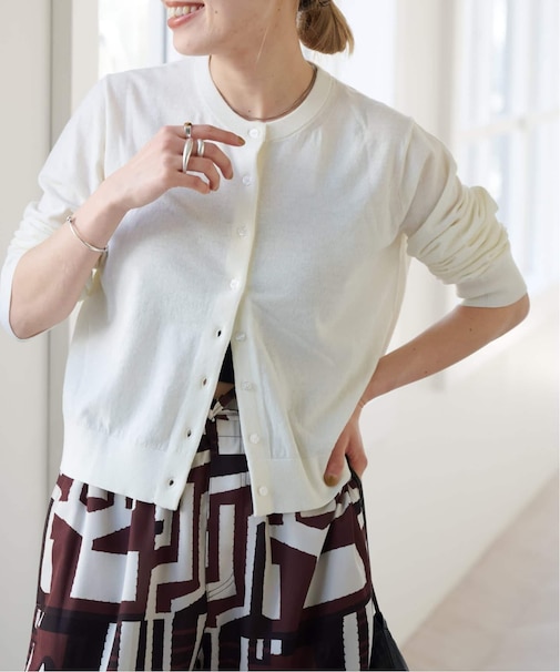 ハイゲージコットンコンパクトクルーネックカーディガン