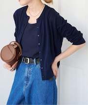 ハイゲージコットンコンパクトクルーネックカーディガン