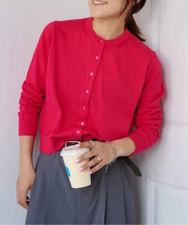 ハイゲージコットンコンパクトクルーネックカーディガン