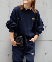 追加3 ロゴ刺繍スウェットライククルーネックニットプルオーバー