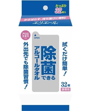 除菌ができるアルコールタオル　携帯用　３２枚入
