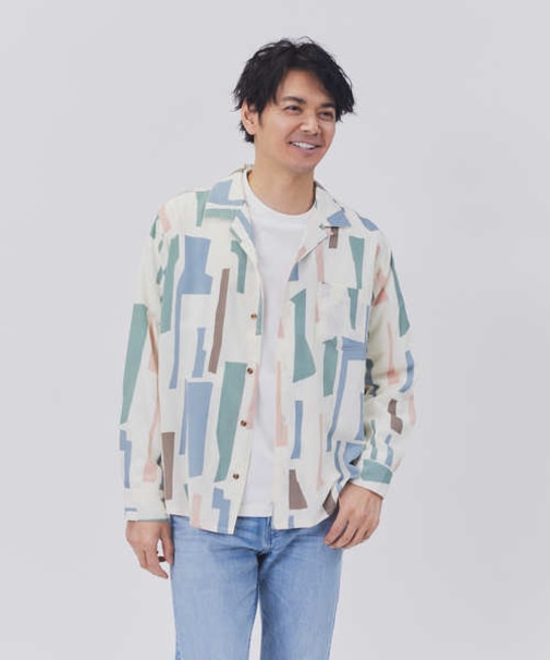 プラスワン 総柄シャツ