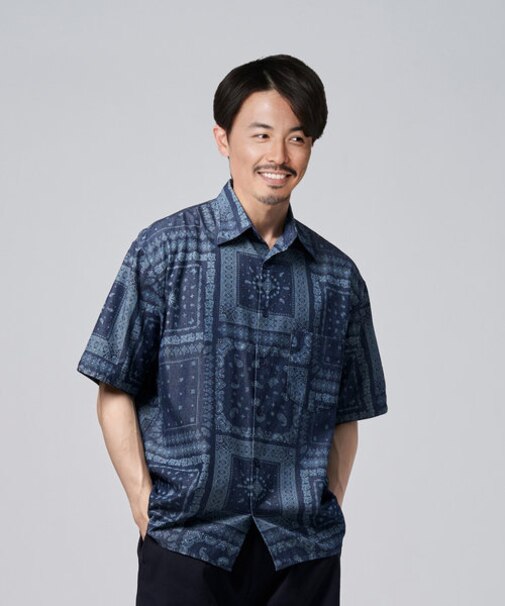 サステナ ブルー サスティナブルー抜染シャツ