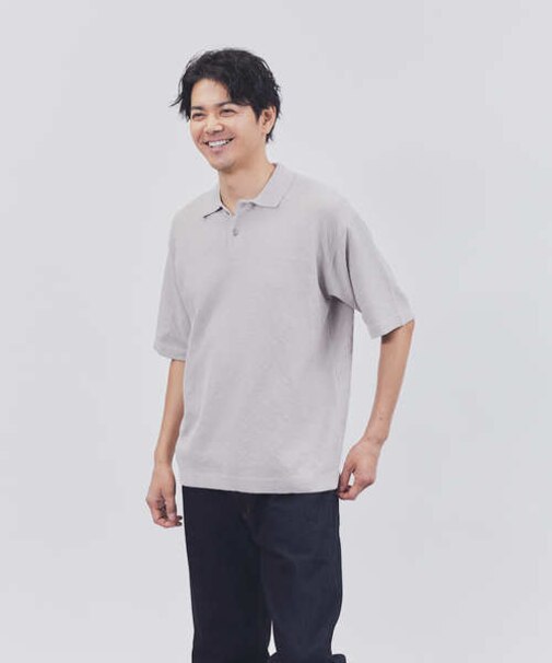 プラスワン ニットポロシャツ