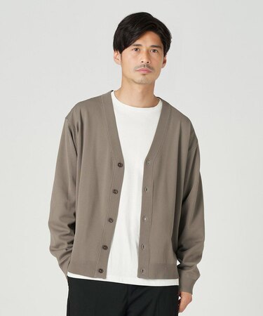 プラスワン 【軽テク】天竺編みVネックカーディガン