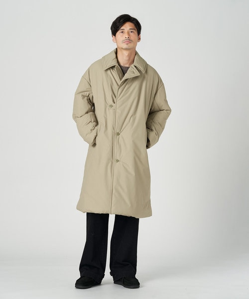 ソルトアンドペッパー オールオーバー中綿ステンカラーコート｜ライト