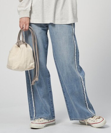 バックナンバー 脇フリンジデニムワイドパンツ