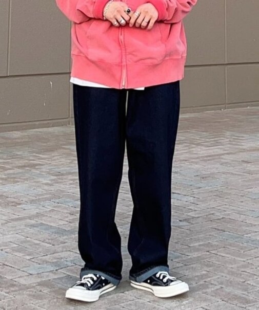 サステナ　ブルー ウエストアジャスタブル５Ｐバギージーンズ