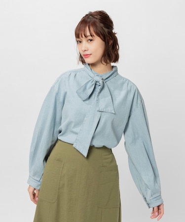 サムシング ボウタイデニムブラウス
