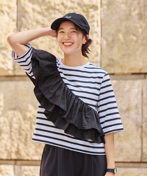 ハニーサックルローズ 接触冷感アシメフリルＴシャツ