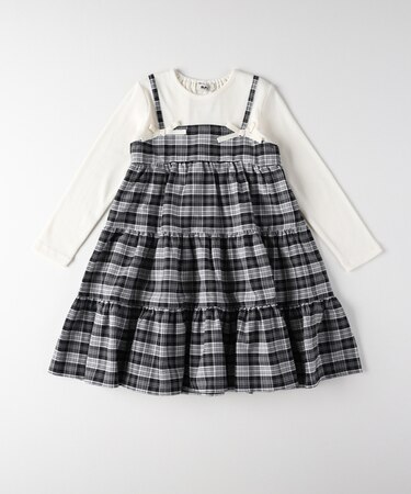 エムピーエス チェックキャミソールレイヤード風ティアードワンピース