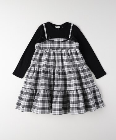 エムピーエス チェックキャミソールレイヤード風ティアードワンピース