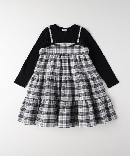 エムピーエス チェックキャミソールレイヤード風ティアードワンピース