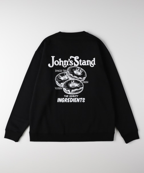 バックフードプリントクルーネックトレーナー