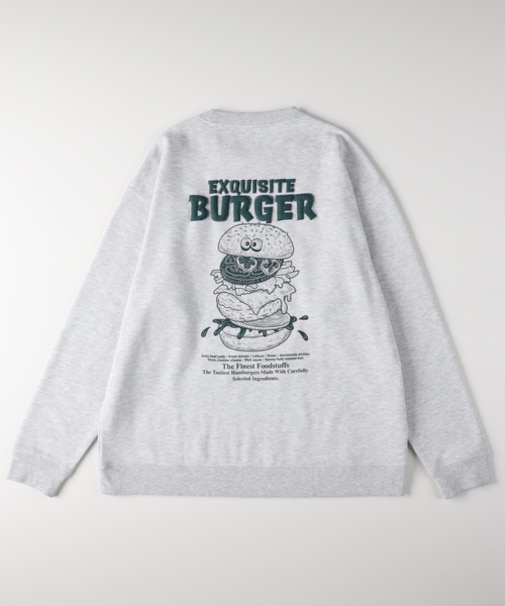 バックフードプリントクルーネックトレーナー