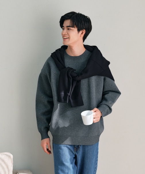 バックナンバー ウォッシャブルニットメランジクルーネックセーター