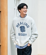 バックナンバー バルキーニットアニマル柄クルーネックセーター