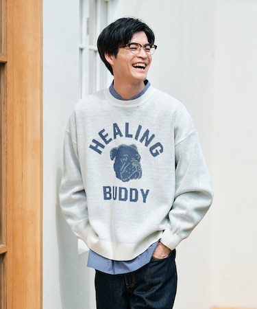 バックナンバー バルキーニットアニマル柄クルーネックセーター