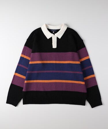 バックナンバー マルチボーダーポロ襟セーター