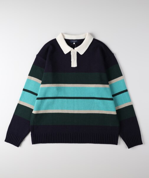 バックナンバー マルチボーダーポロ襟セーター