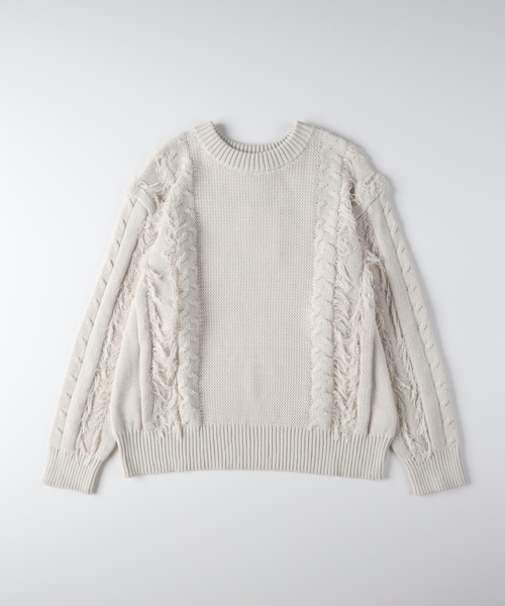 ハニーサックルローズ ケーブルフリンジセーター