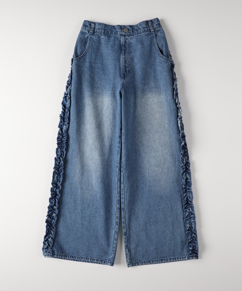 ヴィヴィアンブルー デニムサイドフリルワイドパンツ｜ライトオンの