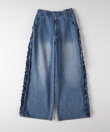 ヴィヴィアンブルー デニムサイドフリルワイドパンツ