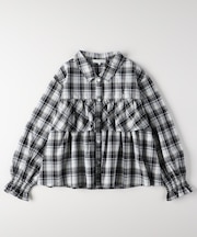 ヴィヴィアンブルー ギャザー袖フリルティアードシャツ