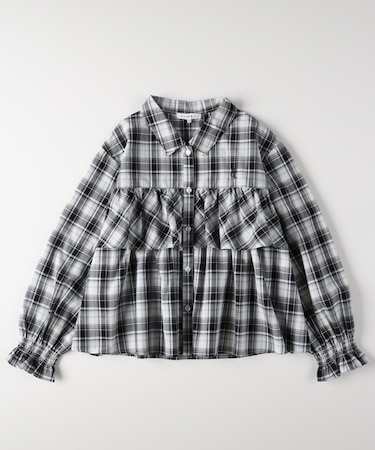 ヴィヴィアンブルー ギャザー袖フリルティアードシャツ