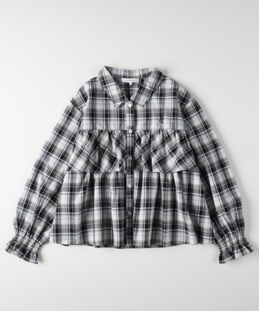 ヴィヴィアンブルー ギャザー袖フリルティアードシャツ