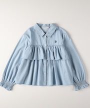 ヴィヴィアンブルー ギャザー袖フリルティアードシャツ