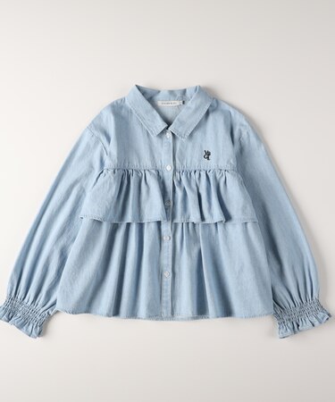 ヴィヴィアンブルー ギャザー袖フリルティアードシャツ