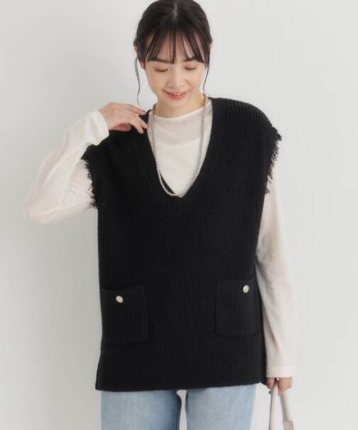 ハニーサックルローズ ニットフリンジベスト