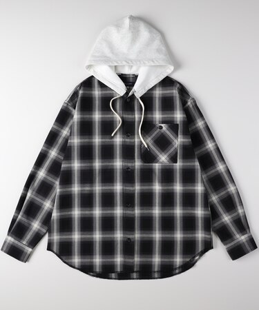 バックナンバー フード付きチェックシャツ