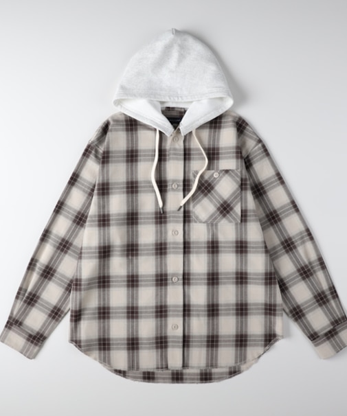 バックナンバー フード付きチェックシャツ