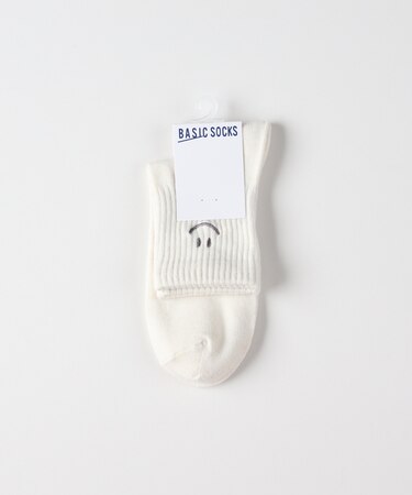 ベーシックソックス Ｑスマイル刺繍ソックス