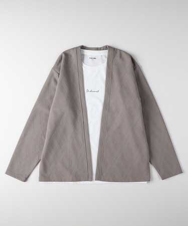 プラスワン ジャガード長袖カーディガンロゴプリントＴシャツセット