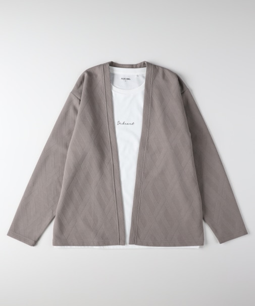 プラスワン ジャガード長袖カーディガンロゴプリントＴシャツセット