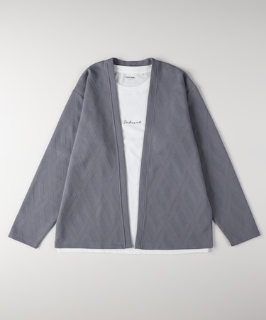 プラスワン ジャガード長袖カーディガンロゴプリントＴシャツセット