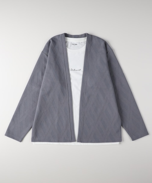 プラスワン ジャガード長袖カーディガンロゴプリントＴシャツセット