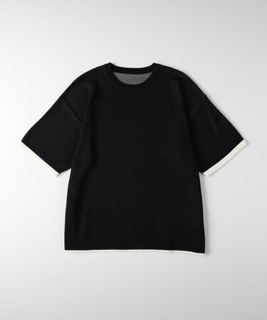 リファービッシュ 袖バイカラー配色ジャガードニットＴシャツ