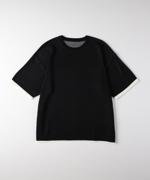 リファービッシュ 袖バイカラー配色ジャガードニットＴシャツ