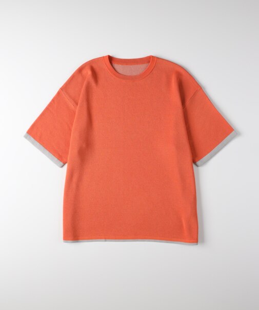 リファービッシュ 袖バイカラー配色ジャガードニットＴシャツ