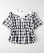 ヴィヴィアンブルー 肩あきフェイクレイヤード半袖シャツ