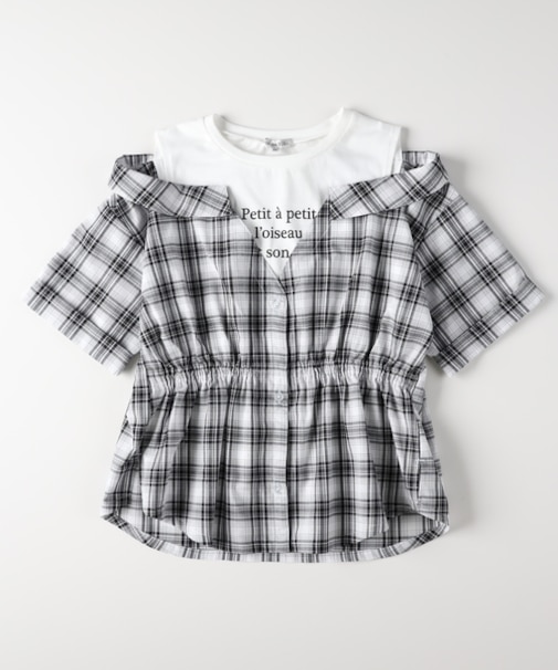 ヴィヴィアンブルー 肩あきフェイクレイヤード半袖シャツ