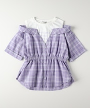 ヴィヴィアンブルー 肩あきフェイクレイヤード半袖シャツ